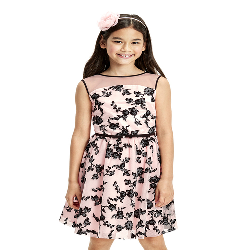 

Girls Flocked Floral Matching Dress - Pink - The Children's Place