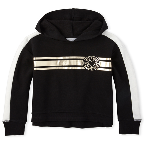 

Girls Foil French Terry Hoodie - Black - The Children's Place