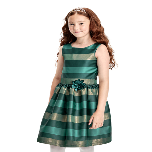 

Girls Metallic Striped Jacquard Matching Fit And Flare Dress - Green - The Children's Place