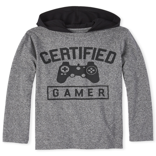 

Boys Boys Graphic Marled Hoodie Top - Black - The Children's Place