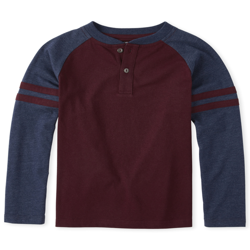 

Boys Boys Striped Arm Henley Top - Red - The Children's Place