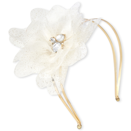 

Girls Jeweled Flower Double Band Metal Headband - White - The Children's Place