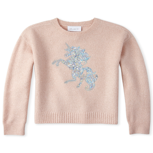 

Girls Sequin Metallic Sweater - Pink - The Children's Place