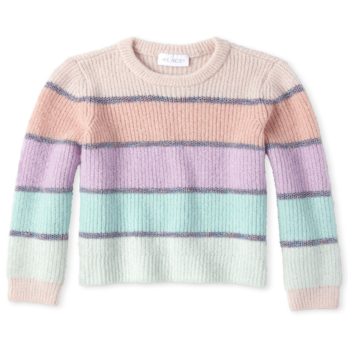 

Girls Glitter Striped Sweater - Pink - The Children's Place