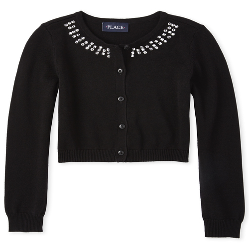 

Girls Rhinestud Cardigan - Black Sweater - The Children's Place