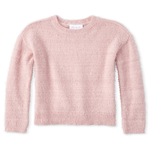 

Girls Glitter Eyelash Sweater - Pink - The Children's Place