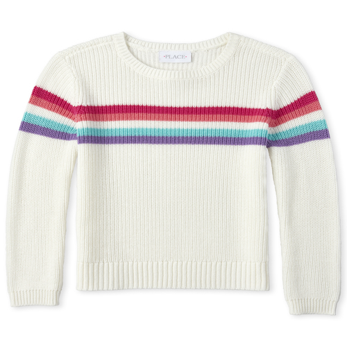 

Girls Striped Sweater - White - The Children's Place