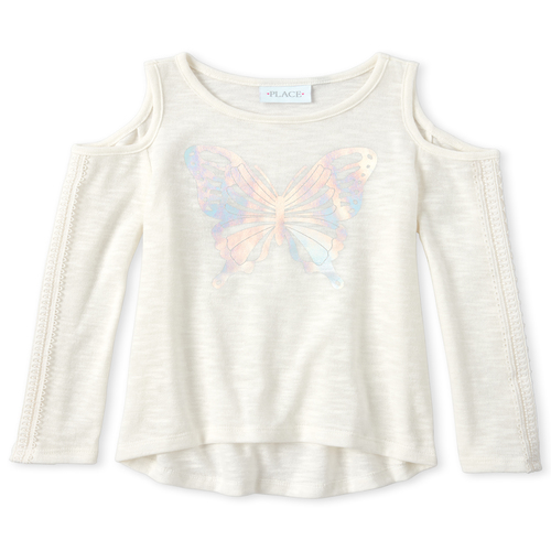 

Girls Crochet Cold Shoulder Light Weight Sweater Top - White - The Children's Place