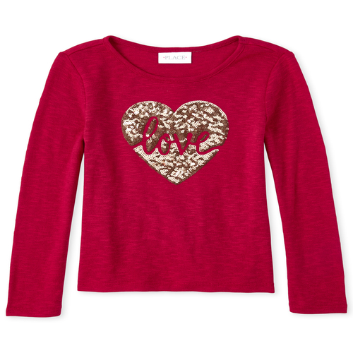 

Girls Sequin Love Lightweight Sweater Top - Red - The Children's Place