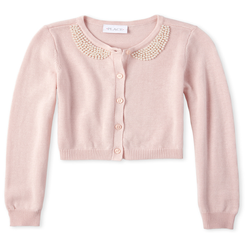 

Girls Faux Pearl Cardigan - Pink Sweater - The Children's Place