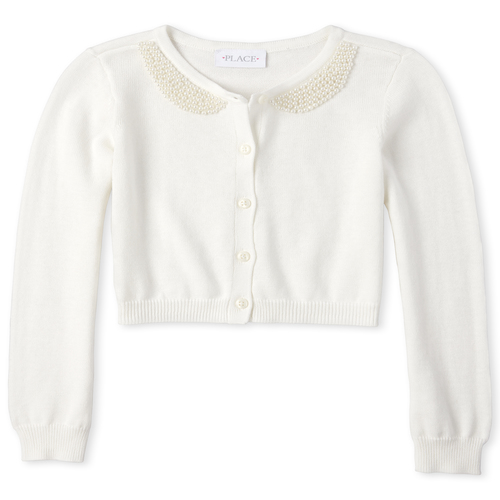 

Girls Faux Pearl Cardigan - White Sweater - The Children's Place
