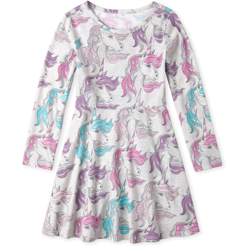 

Girls Unicorn Skater Dress - Gray - The Children's Place