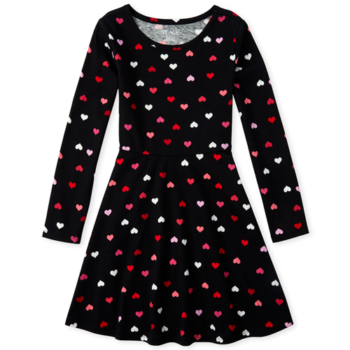 

Girls Heart Skater Dress - Black - The Children's Place