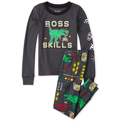 

s Boys Dino Game Snug Fit Cotton Pajamas - Gray - The Children's Place