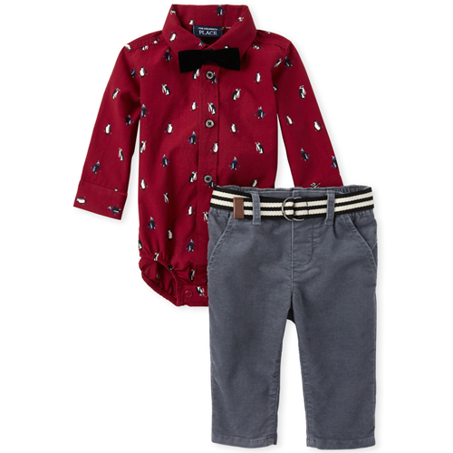 

Newborn Baby Boys Penguin Poplin Matching 3-Piece Outfit Set - Red - The Children's Place