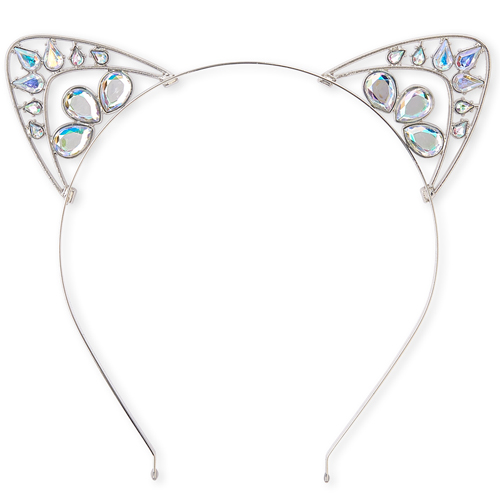 

Girls Jeweled Cat Ears Metal Headband - Metallic - The Children's Place