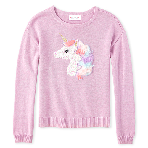 

Girls Faux Fur Unicorn Sweater - Purple - The Children's Place