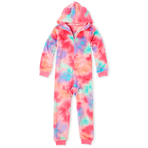 

s Tie Dye Pom Pom Cozy Fleece One Piece Pajamas - Pink - The Children's Place