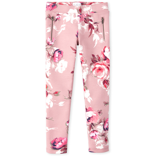 

Girls Floral Zip Ponte Knit Pull On Jeggings - Pink - The Children's Place