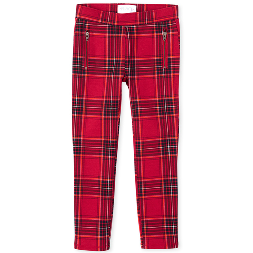 

Girls Plaid Zip Ponte Knit Pull On Jeggings - Red - The Children's Place