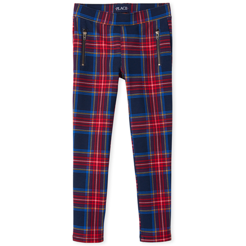 

Girls Plaid Zip Ponte Knit Pull On Jeggings - Blue - The Children's Place