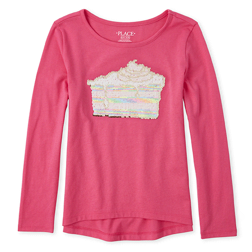 

Girls Flip Sequin High Low Top - Pink - The Children's Place