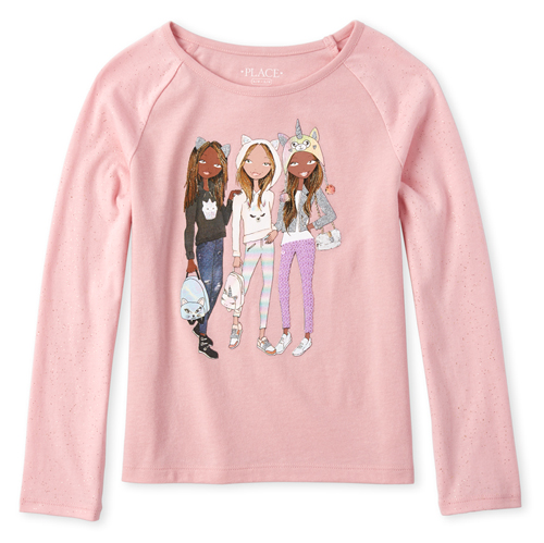 

Girls Glitter Top - Pink - The Children's Place