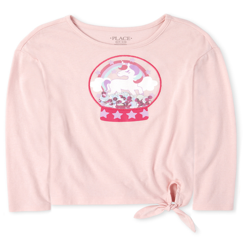 

Girls Shakey Unicorn Tie Front Top - Pink - The Children's Place