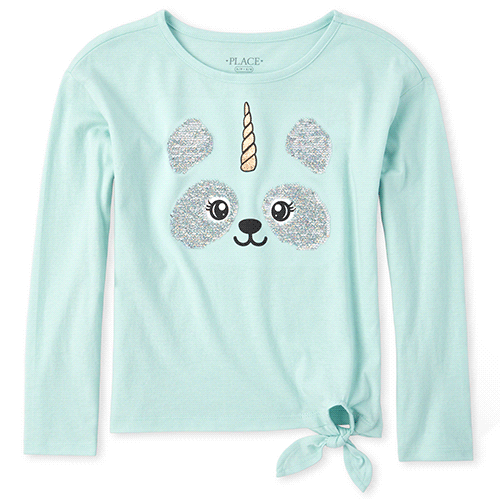 

Girls Flip Sequin Pandacorn Tie Front Top - Green - The Children's Place