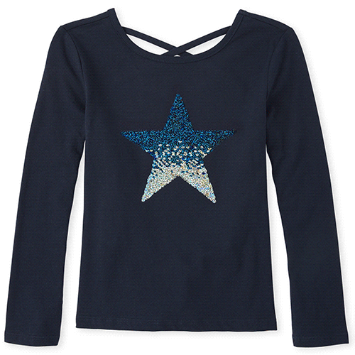 

Girls Flip Sequin Cross Back Top - Blue - The Children's Place