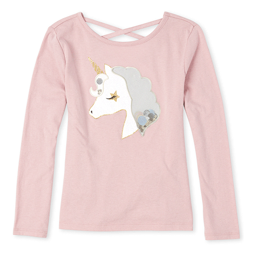 

Girls Shakey Unicorn Cross Back Top - Pink - The Children's Place