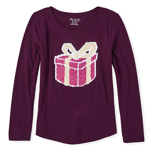 

Girls Flip Sequin Curved Hem Top - Purple - The Children's Place