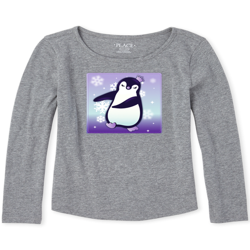 

Girls Lenticular Penguin Curved Hem Top - Gray - The Children's Place