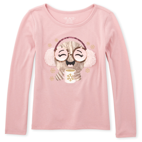 

Girls Faux Fur Embellished Top - Pink - The Children's Place