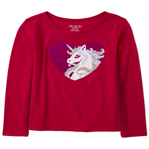 

Girls Flip Sequin Unicorn Top - Red - The Children's Place