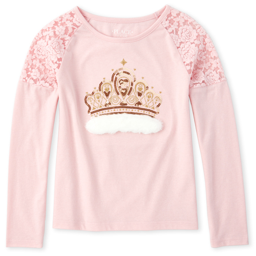 

Girls Lace Faux Fur Top - Pink - The Children's Place