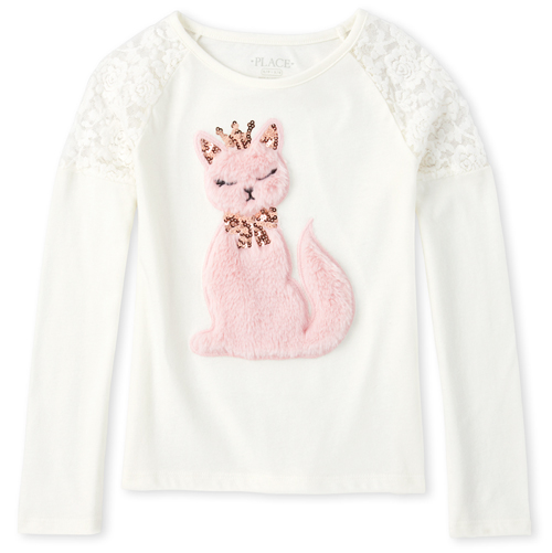 

Girls Lace Faux Fur Top - White - The Children's Place