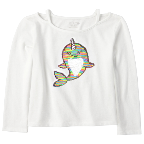 

Girls Flip Sequin Cut Out Top - White - The Children's Place