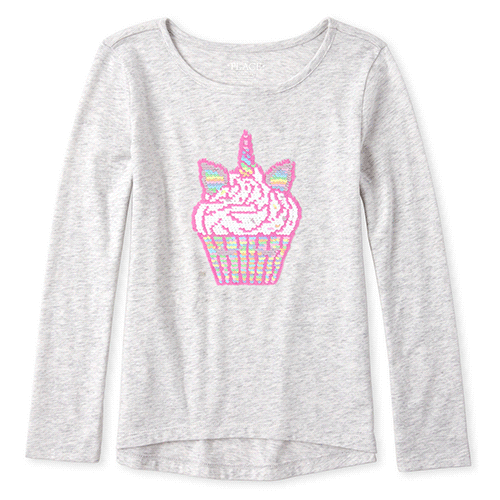 

Girls Flip Sequin High Low Top - Gray - The Children's Place