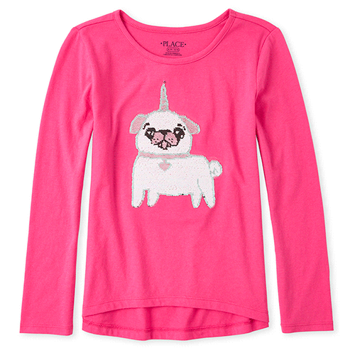 

Girls Flip Sequin High Low Top - Pink - The Children's Place