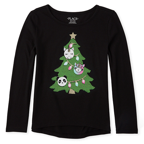 

Girls Flip Sequin Christmas Unicorn Top - Black - The Children's Place