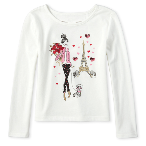 

Girls Glitter Paris Heart Cut Out Top - White - The Children's Place