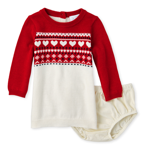 

s Baby Heart Fair Isle Matching Sweater Dress - Red - The Children's Place