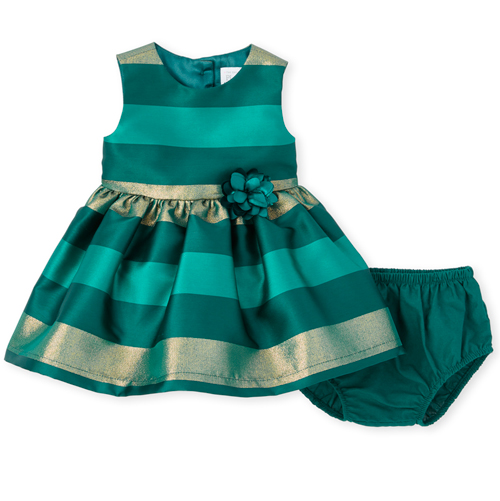 

Newborn Baby Metallic Striped Jacquard Matching Dress And Bloomers Set - Green - The Children's Place