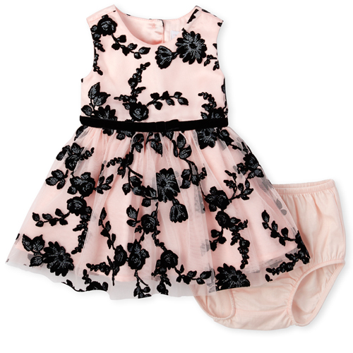 

Newborn Baby Flocked Floral Matching Dress - Pink - The Children's Place