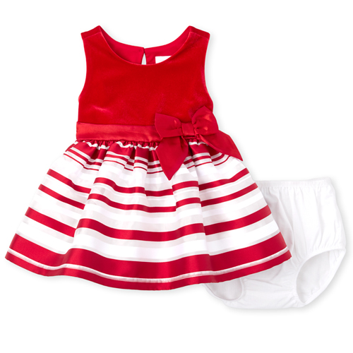 

Newborn Baby Velour Striped Matching Knit To Woven Dress - Red - The Children's Place