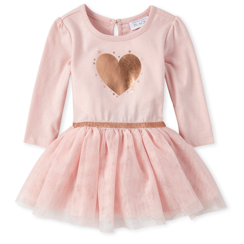 

s Baby Foil Heart Tutu Bodysuit Dress - Pink - The Children's Place