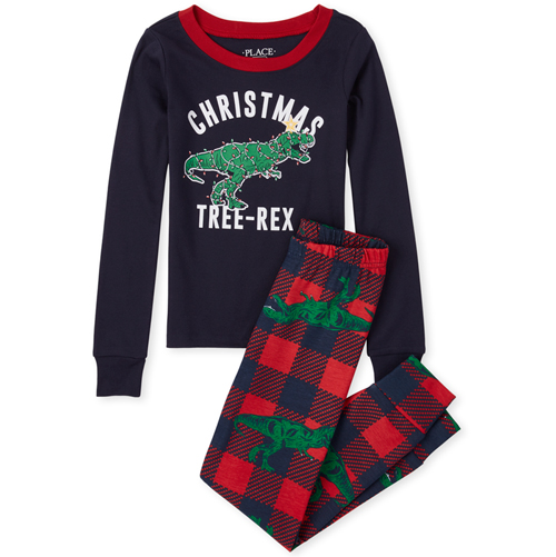 

s Boys Glow Christmas Tree Rex Matching Snug Fit Cotton Pajamas - Blue - The Children's Place
