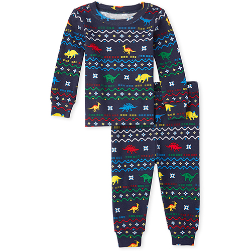 

s Baby And Toddler Boys Dino Fair Isle Snug Fit Cotton Pajamas - Blue - The Children's Place