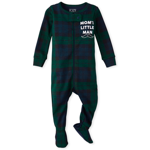

s Baby And Toddler Boys Mom's Little Man Plaid Snug Fit Cotton One Piece Pajamas - Green - The Children's Place